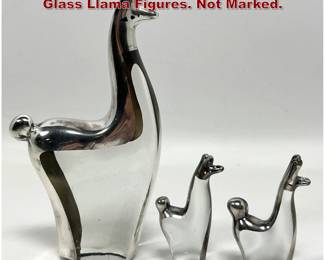 Lot 19 3pc Seclen Artesanos Silver Coated Glass Llama Figures. Not Marked. 