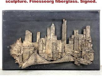 Lot 391 Brutalist New York City skyline wall sculpture. Finesseorg fiberglass. Signed. 