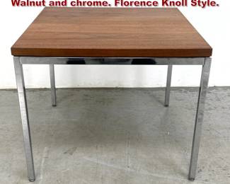 Lot 300 John Widdicomb Occasional Table. Walnut and chrome. Florence Knoll Style. 