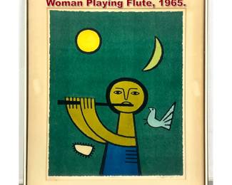 Lot 390 LAZAR VUJAKLIJA lithograph print Woman Playing Flute, 1965.