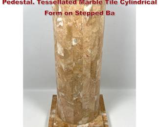 Lot 556 Maitland Smith style Marble Display Pedestal. Tessellated Marble Tile Cylindrical Form on Stepped Ba