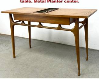 Lot 575 MidCentury Modern console sofa table. Metal Planter center. 