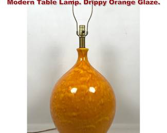 Lot 513 Bulbous Form Glazed Pottery Modern Table Lamp. Drippy Orange Glaze. 