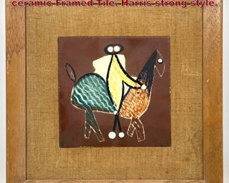 Lot 252 Mid Century Modern Painted ceramic Framed Tile. Harris strong style.