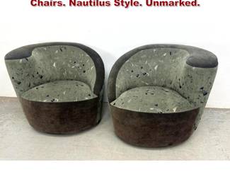 Lot 448 Pair Kagan Style Swivel Lounge Chairs. Nautilus Style. Unmarked. 