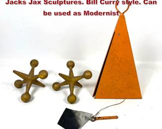 Lot 43 Metal Lot. Pr Industrial Cast Iron Jacks Jax Sculptures. Bill Curry style. Can be used as Modernist 