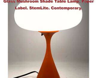 Lot 446 DESIGNLINE Orange Enamel Base Glass Mushroom Shade Table Lamp. Paper Label. StemLite. Contemporary.