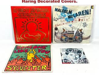 Lot 172 4pcs Vintage Lp Records with Keith Haring Decorated Covers. 