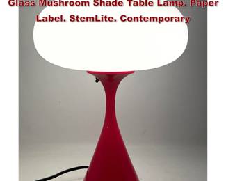 Lot 142 DESIGNLINE Hot Pink Enamel Base Glass Mushroom Shade Table Lamp. Paper Label. StemLite. Contemporary