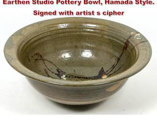 Lot 42 Vintage Large Japanese Glazed Earthen Studio Pottery Bowl, Hamada Style. Signed with artist s cipher