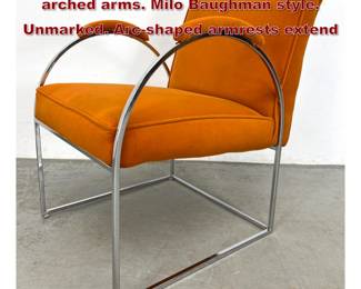 Lot 316 Orange Chrome side chair with arched arms. Milo Baughman style. Unmarked. Arcshaped armrests extend