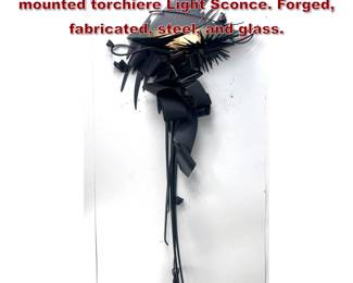 Lot 55 ALBERT PALEY Massive 92 wallmounted torchiere Light Sconce. Forged, fabricated, steel, and glass. 