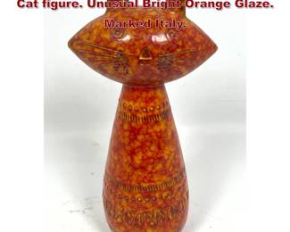 Lot 29 Bitossi Italian Orange Glazed Pottery Cat figure. Unusual Bright Orange Glaze. Marked Italy. 