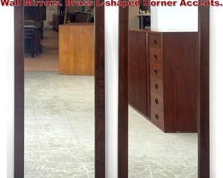 Lot 561 Pr Campaign style Wood Framed Wall Mirrors. Brass Lshaped Corner Accents. 