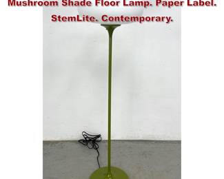 Lot 138 DESIGNLINE Olive Green Base Glass Mushroom Shade Floor Lamp. Paper Label. StemLite. Contemporary.