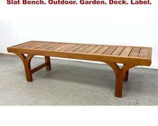 Lot 160 SMITH and HAWKEN Teak Modern Slat Bench. Outdoor. Garden. Deck. Label. 