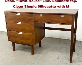 Lot 569 BASSETT American Modern Walnut Desk. Town House Line. Laminate top. Clean Simple Silhouette with M