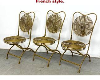 Lot 323 3pcs Folding Iron Cafe Dining Chairs. French style. 