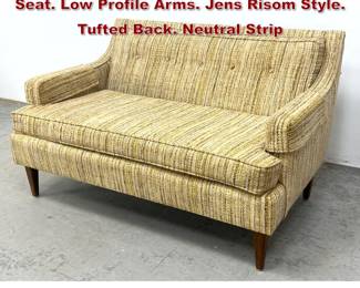 Lot 127 Vintage Mid Century Modern Love Seat. Low Profile Arms. Jens Risom Style. Tufted Back. Neutral Strip