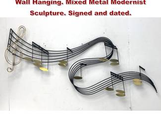 Lot 291 C JERE 1987 Musical Notes Metal Wall Hanging. Mixed Metal Modernist Sculpture. Signed and dated. 