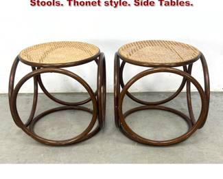 Lot 459 Pr Bentwood Caned Top Mid Century Stools. Thonet style. Side Tables.