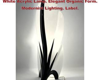 Lot 445 ROUGIER Sculptural Black and White Acrylic Lamp. Elegant Organic Form. Modernist Lighting. Label. 