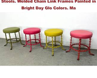 Lot 345 Set 4 Heavy Chain Link 19 inch Stools. Welded Chain Link Frames Painted in Bright Day Glo Colors. Ma