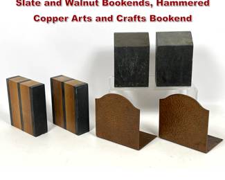 Lot 234 3 pairs Bookends. Harpswell House Slate and Walnut Bookends, Hammered Copper Arts and Crafts Bookend