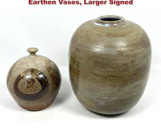 Lot 34 2pcs Vintage Studio Pottery Glazed Earthen Vases, Larger Signed