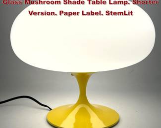 Lot 84 DESIGNLINE Yellow Enamel Base Glass Mushroom Shade Table Lamp. Shorter Version. Paper Label. StemLit
