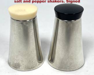 Lot 18 Pair Modernist Gorham sterling silver salt and pepper shakers. Signed
