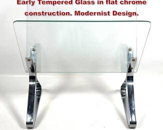Lot 264 Chrome and Glass magazine rack. Early Tempered Glass in flat chrome construction. Modernist Design. 
