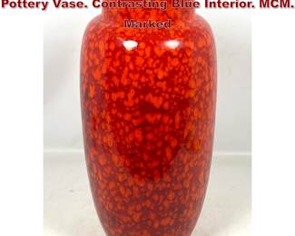 Lot 226 West German Red Mottled Glazed Pottery Vase. Contrasting Blue Interior. MCM. Marked