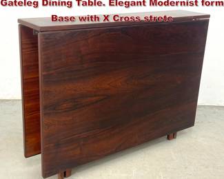 Lot 191 Elegant Rosewood MCM Drop Leaf Gateleg Dining Table. Elegant Modernist form Base with X Cross stretc