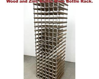 Lot 429 Extra Large Mid Century Modern Wood and Zinc Bottle Wine Bottle Rack. 