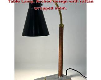 Lot 158 Mutual Sunset Company Adjustable Table Lamp. Arched design with rattan wrapped stem. 
