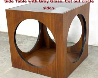 Lot 96 Lane American Modern Open Cube Side Table with Gray Glass. Cot out circle sides. 