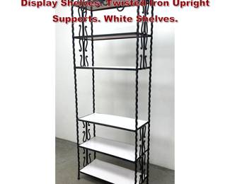 Lot 245 Black Painted Iron 5 Tier Etagere Display Shelves. Twisted Iron Upright Supports. White Shelves. 