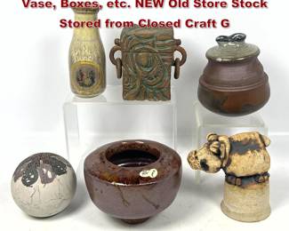 Lot 933 6pc Vintage Studio Pottery Vessels. Vase, Boxes, etc. NEW Old Store Stock Stored from Closed Craft G