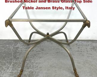 Lot 867 Vintage Italian LaBarge Goat Motif Brushed Nickel and Brass Glass Top Side Table Jansen Style, Italy