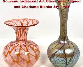 Lot 676 2pcs art Glass. Lundberg Art Nouveau Iridescent Art Glass Vase, Signed and Charisma Blenko Style Art