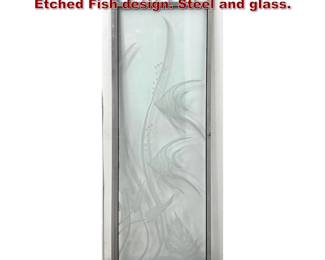 Lot 828 Art Deco Glass Door Panel with Etched Fish design. Steel and glass. 