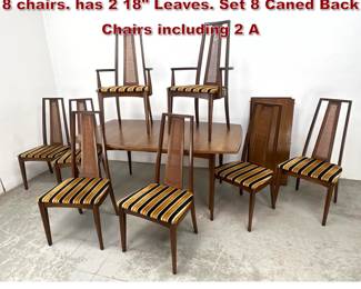 Lot 824 9pc BROYHILL Dining Set. Table and 8 chairs. has 2 18 Leaves. Set 8 Caned Back Chairs including 2 A