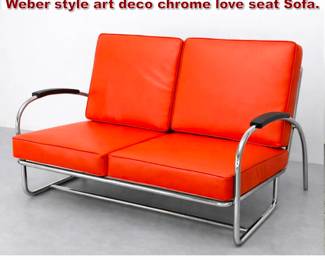 Lot 600 Orange Wolfgang Hoffmann Kem Weber style art deco chrome love seat Sofa. 