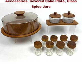 Lot 908 Lot Danish Modern Teak Accessories. Covered Cake Plate, Glass Spice Jars