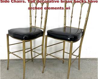 Lot 794 Pr Italian Modernist Brass Chiavari Side Chairs. Tall decorative brass backs have arched elements wi