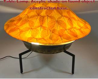 Lot 659 Custom Made Mushroom Space Age Table Lamp. Acrylic shade on found object constructed base. 