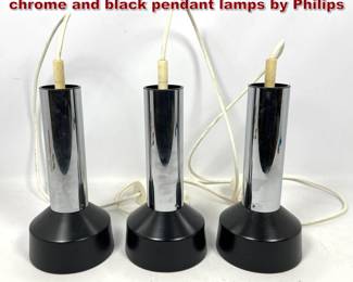 Lot 901 Set 3 Mid Century Modern Dutch chrome and black pendant lamps by Philips