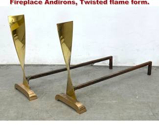 Lot 863 Pair Vintage Modernist Design Brass Fireplace Andirons, Twisted flame form. 