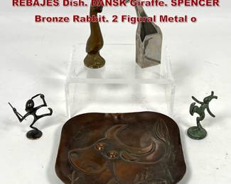 Lot 658 Mid Century Design Metals Lot. REBAJES Dish. DANSK Giraffe. SPENCER Bronze Rabbit. 2 Figural Metal o